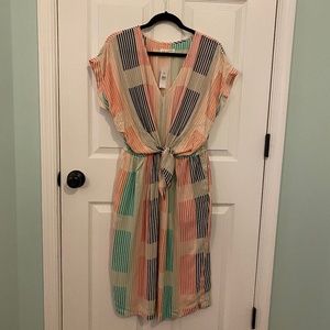 Striped summer tie midi dress with pockets